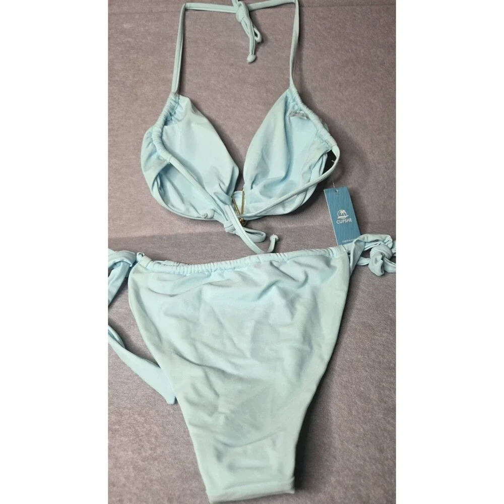 CUPSHE Lt Blue Starfish Bikini Set Gold Hardware Tie Sz XL Swimsuit